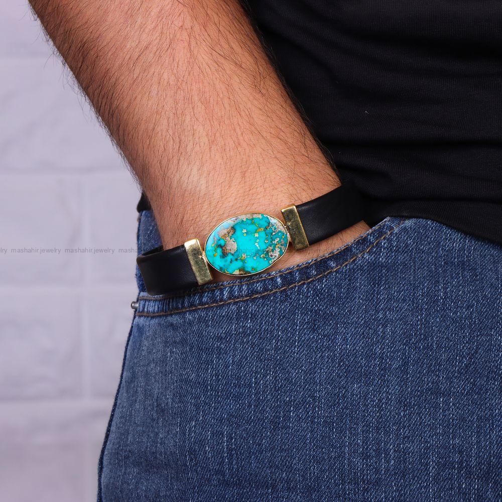 دستبند چرم فیروزه مردانه کد 10656