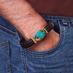 دستبند چرم فیروزه مردانه کد 10657