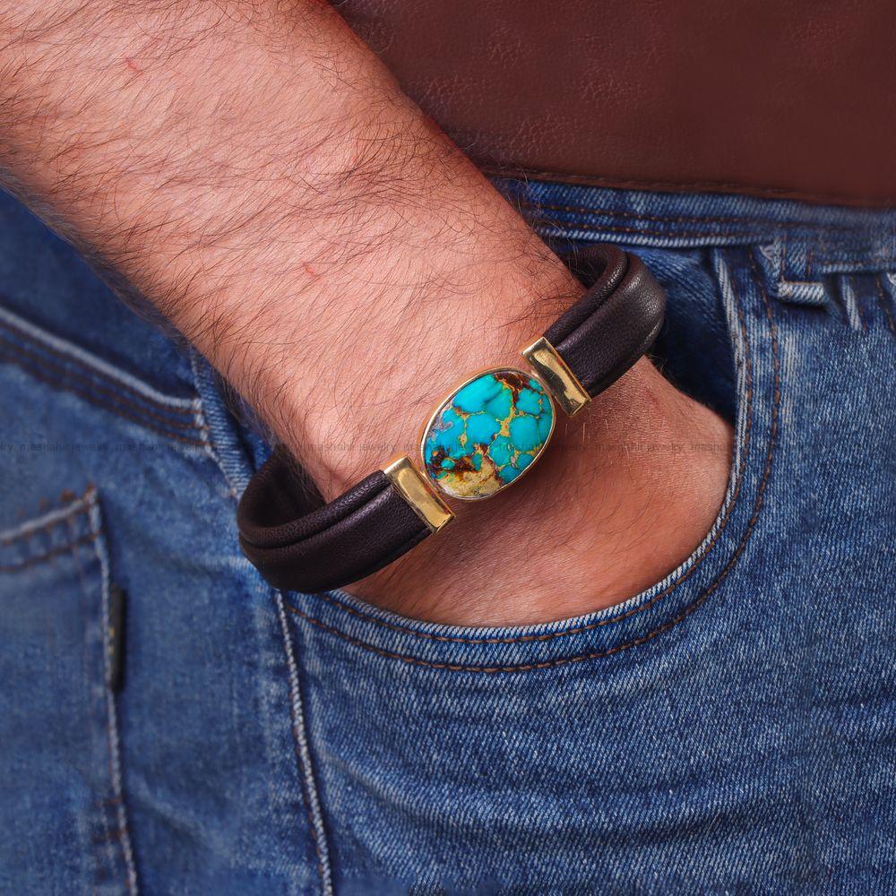 دستبند چرم فیروزه مردانه کد 10657