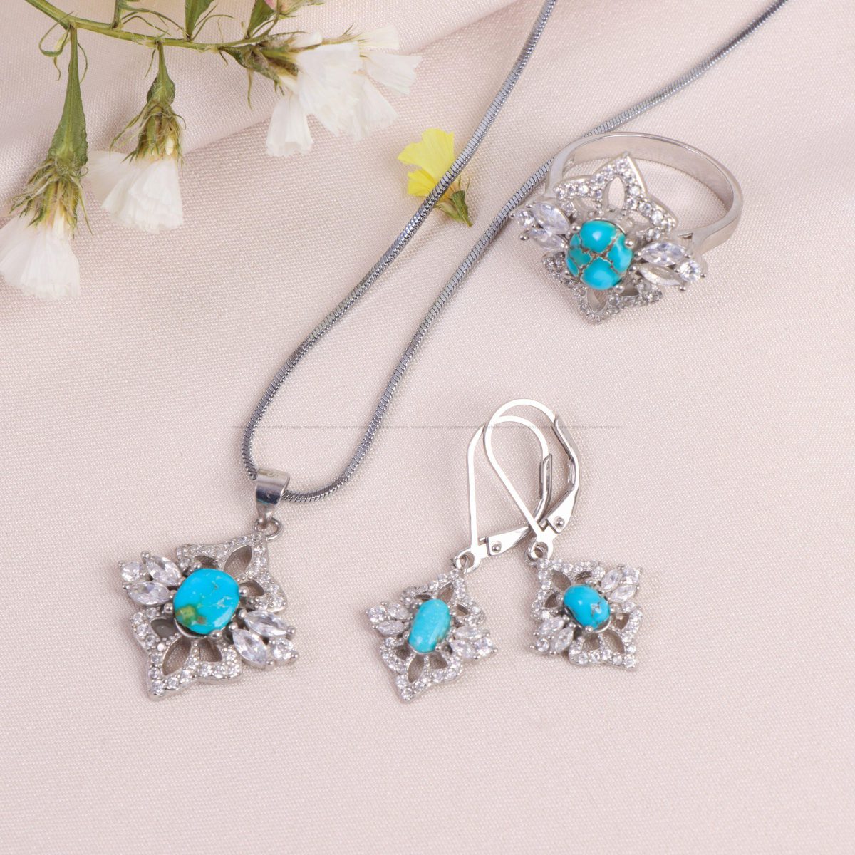 نیم ست فیروزه زنانه کد 10582