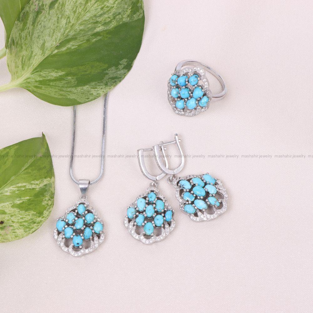 نیم ست فیروزه زنانه کد 10590