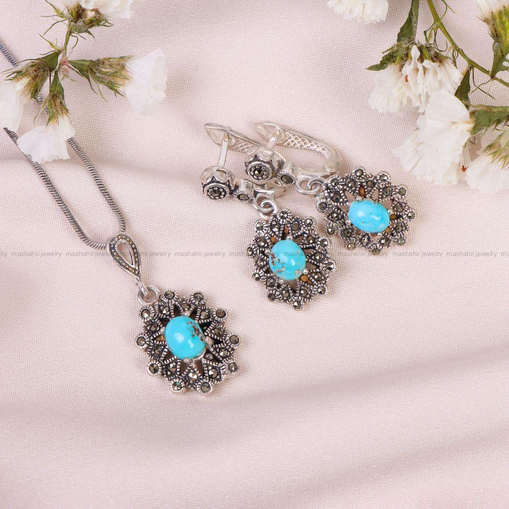 نیم ست فیروزه زنانه کد 10661