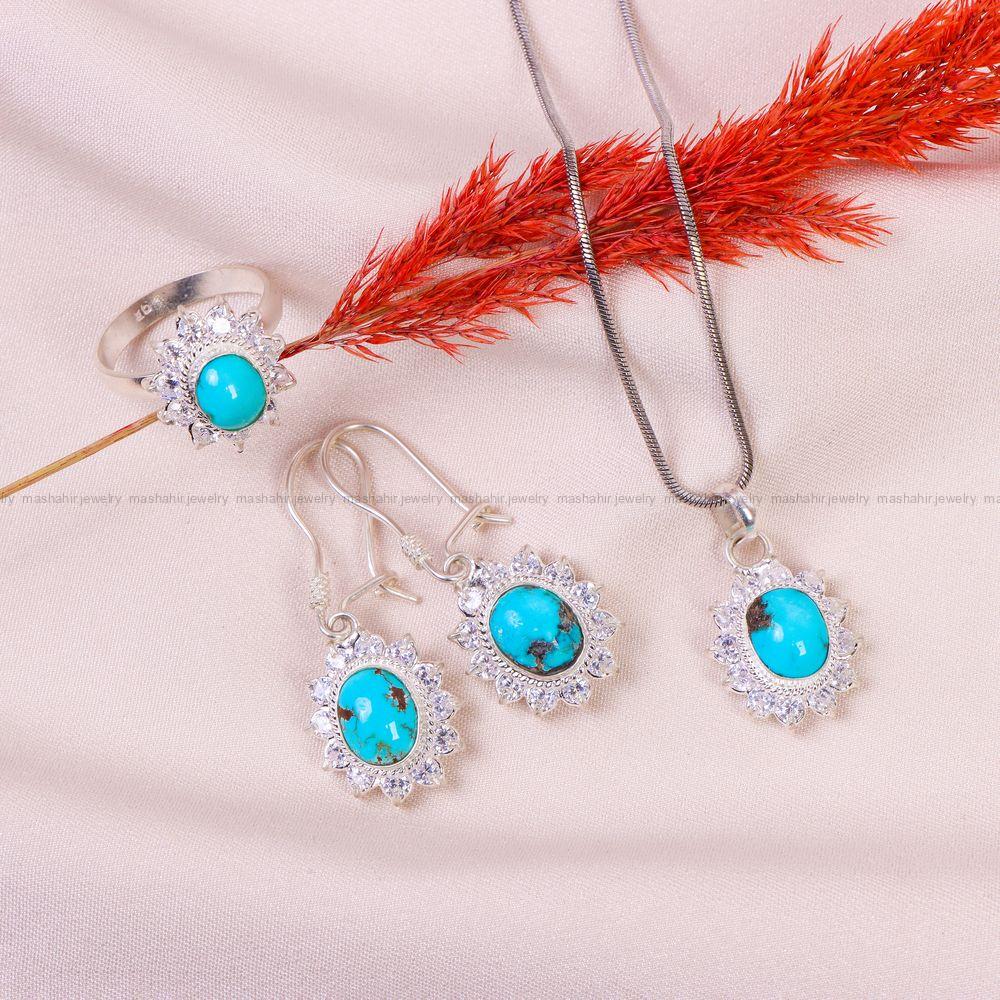 نیم ست فیروزه زنانه کد 10667