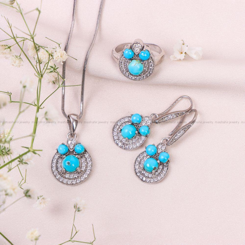 نیم ست فیروزه زنانه کد 10669