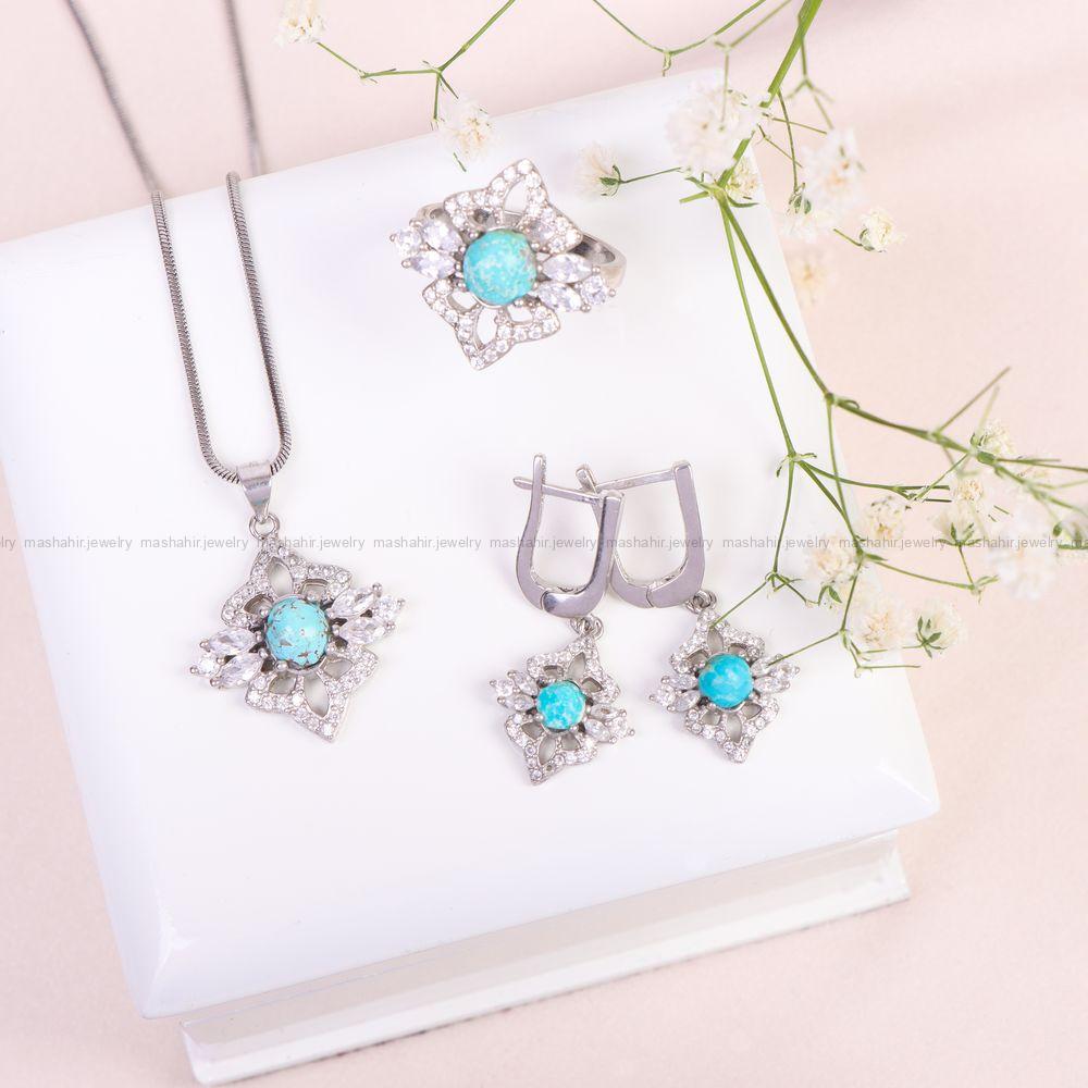 نیم ست فیروزه زنانه کد 10674