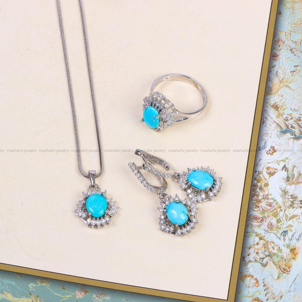 نیم ست فیروزه زنانه کد 10846