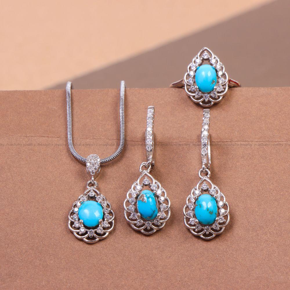 نیم ست فیروزه زنانه کد 10857