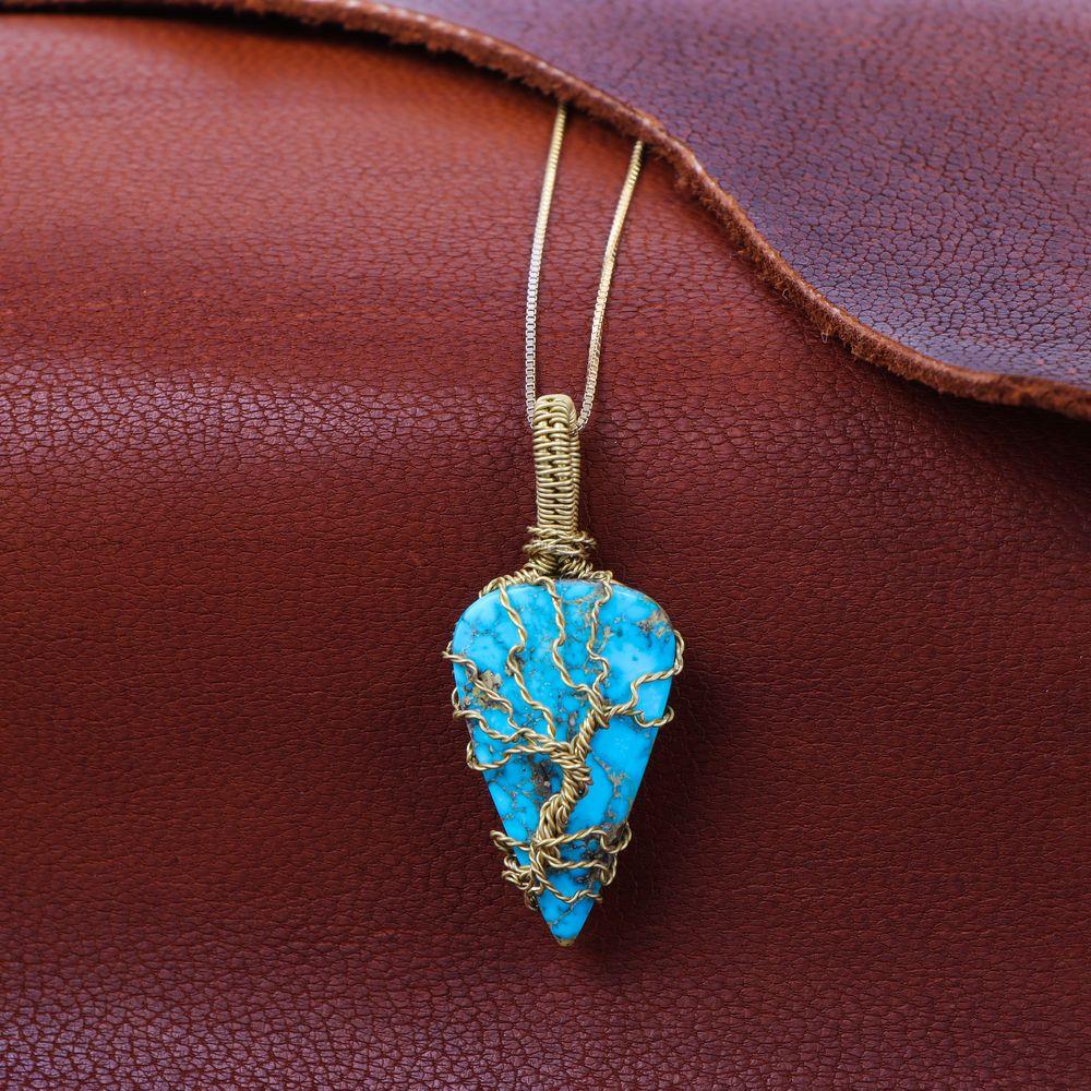 گردنبند فیروزه دست بافت زنانه کد 10975