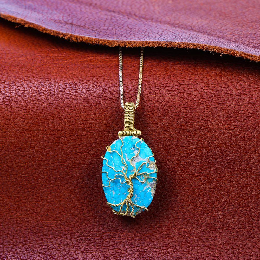 گردنبند فیروزه دست بافت زنانه کد 10976