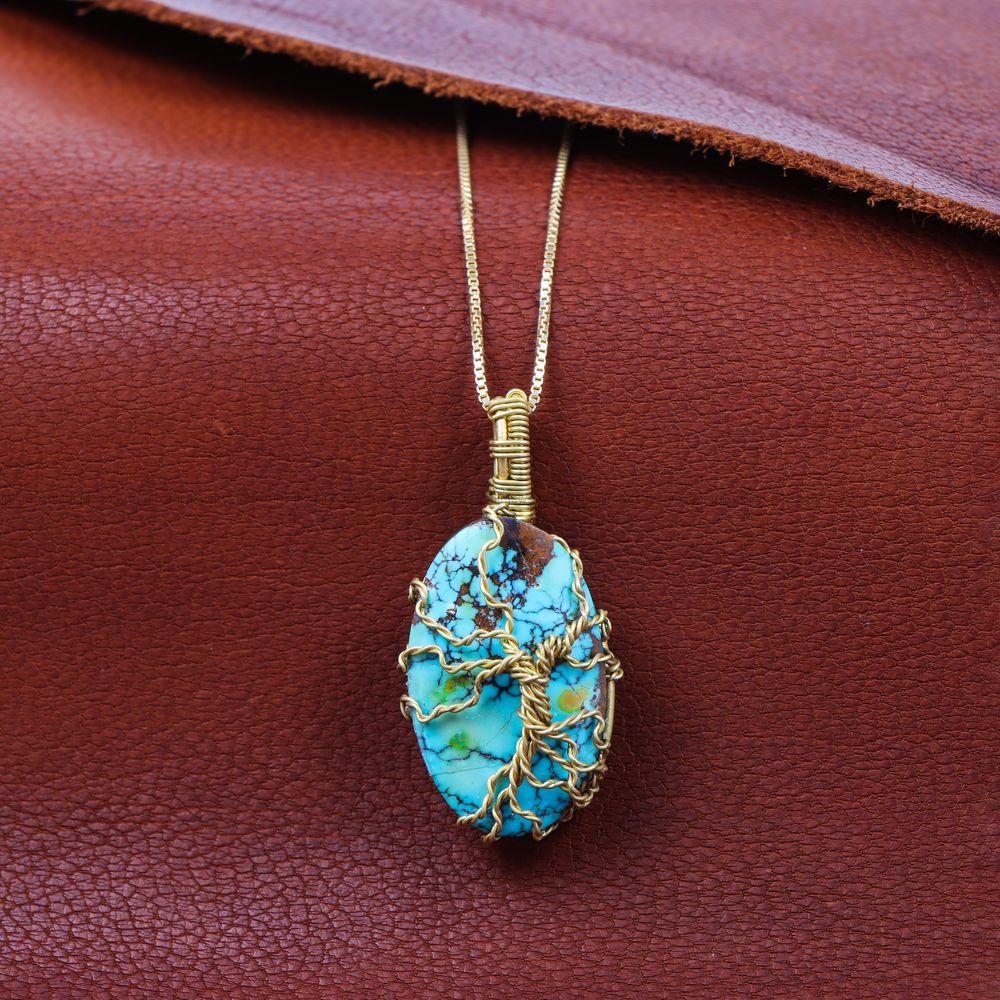 گردنبند فیروزه دست بافت زنانه کد 10977