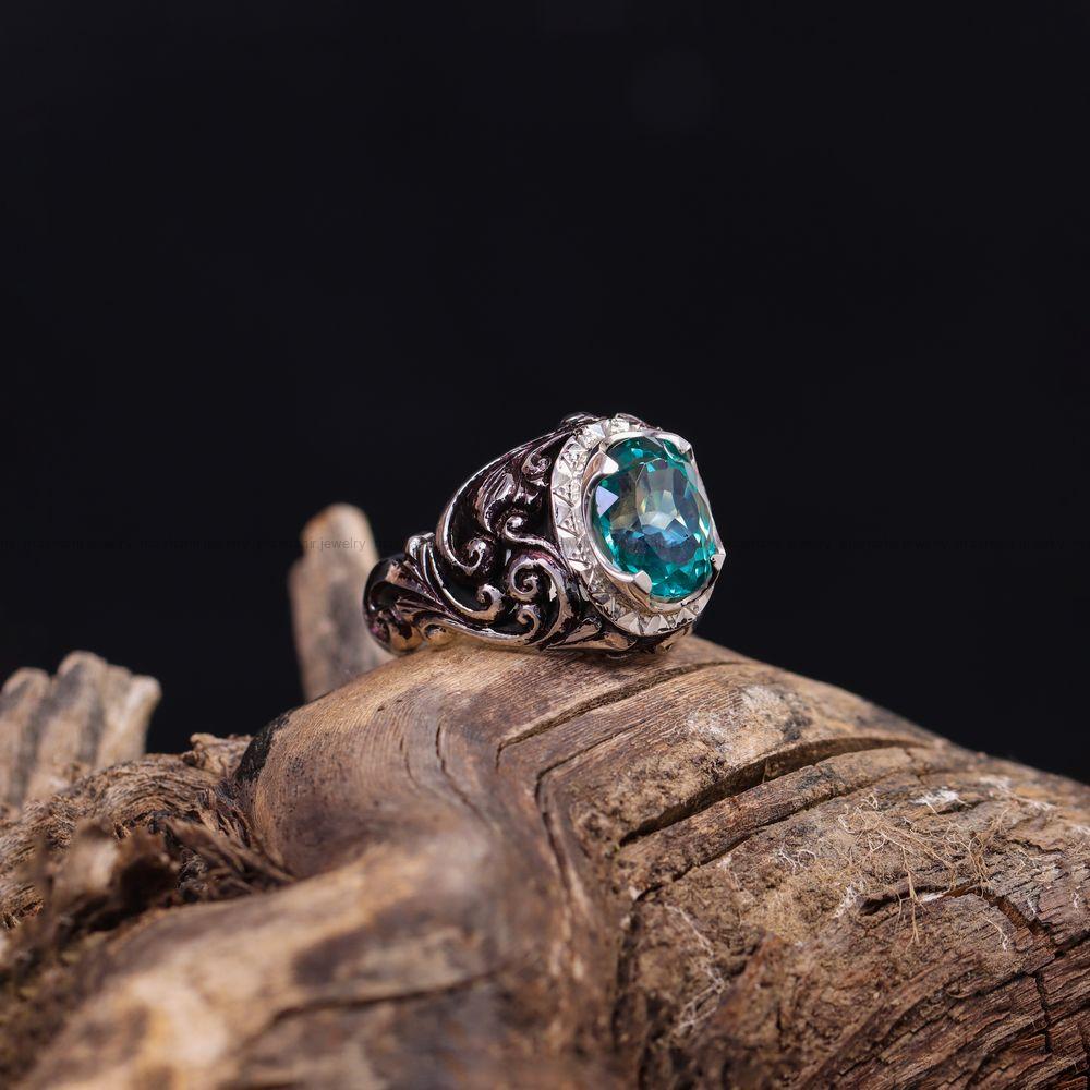 انگشتر توپاز سبز مردانه کد 10504