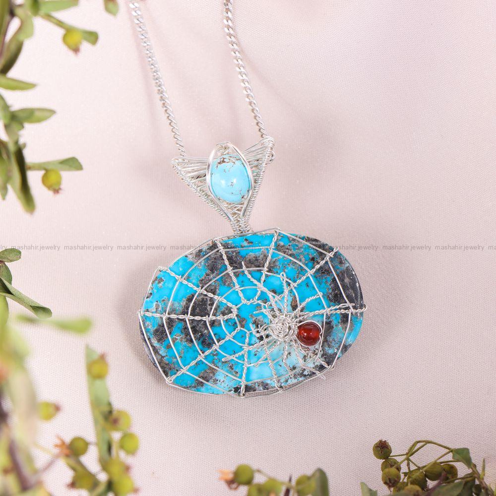 گردنبند فیروزه دست بافت زنانه کد 11305