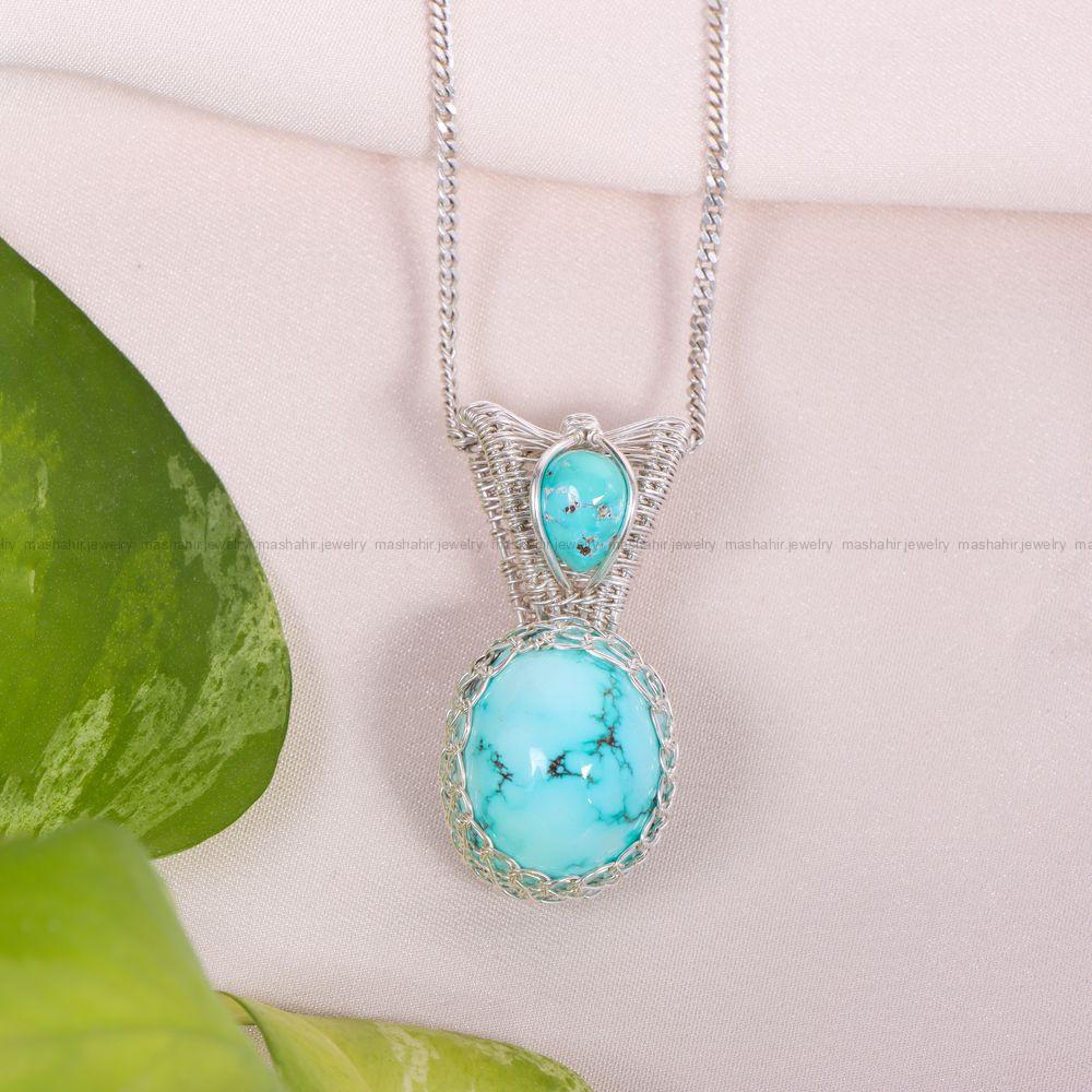 گردنبند فیروزه دست بافت زنانه کد 11314