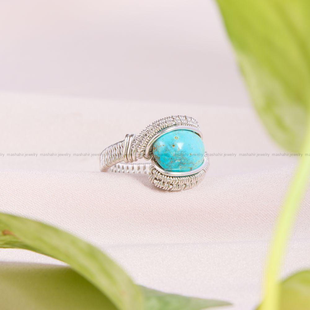انگشتر فیروزه دست بافت زنانه کد 11318