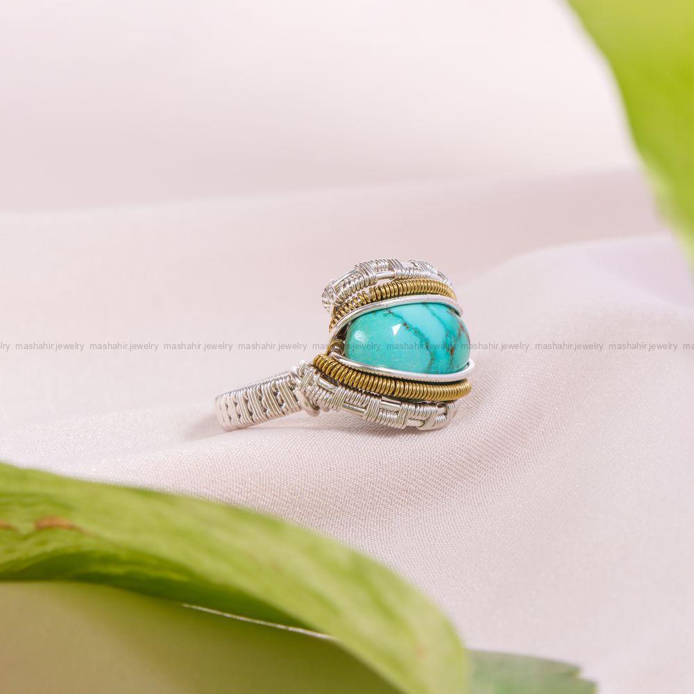 انگشتر فیروزه دست بافت زنانه کد 11319