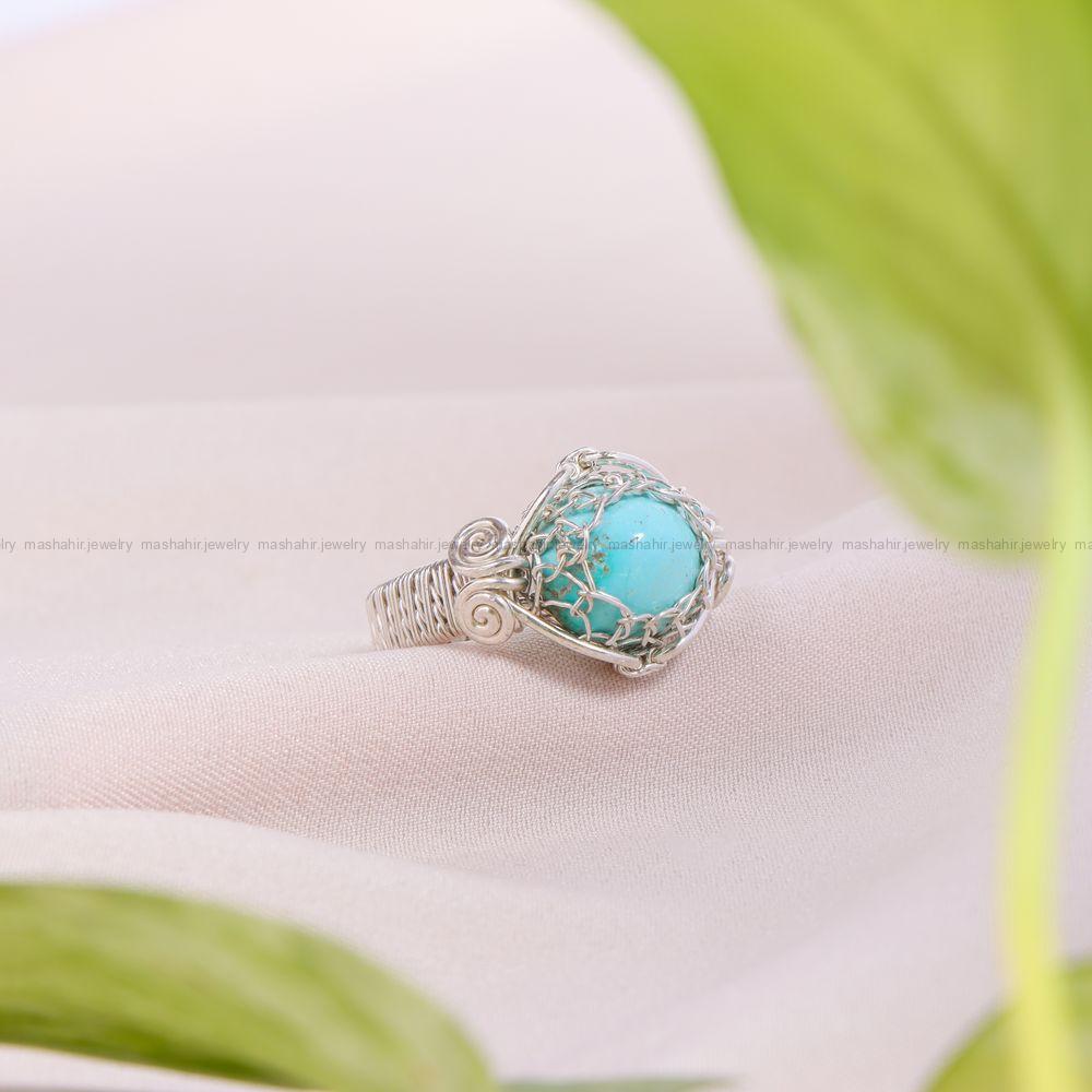 انگشتر فیروزه دست بافت زنانه کد 11320
