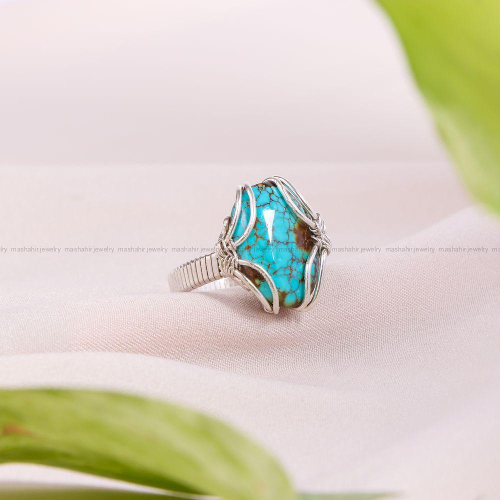 انگشتر فیروزه دست بافت زنانه کد 11321