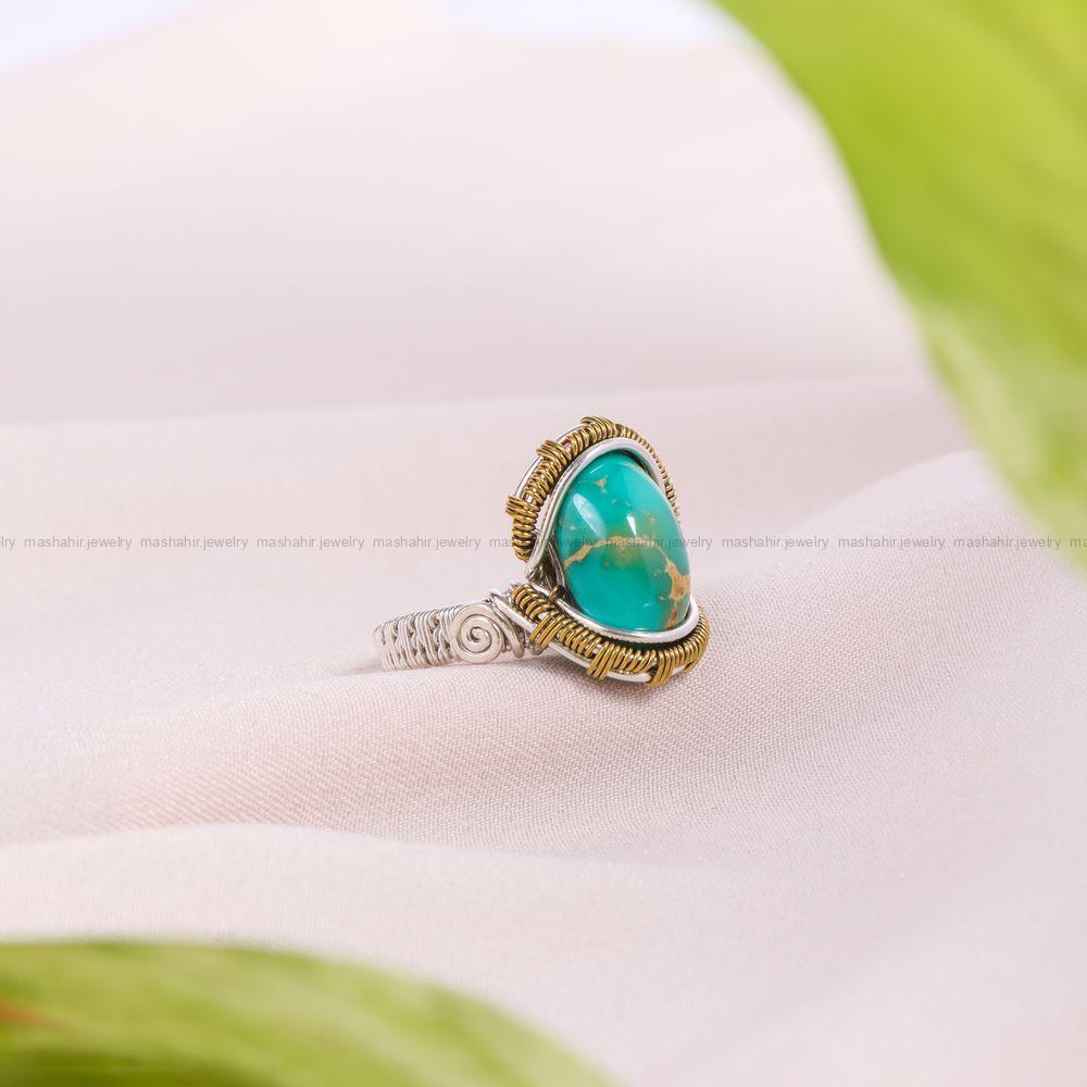 انگشتر فیروزه دست بافت زنانه کد 11322