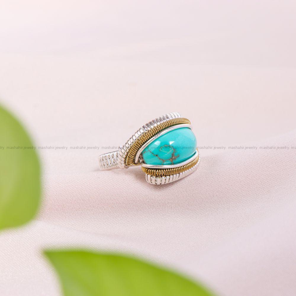 انگشتر فیروزه دست بافت زنانه کد 11323