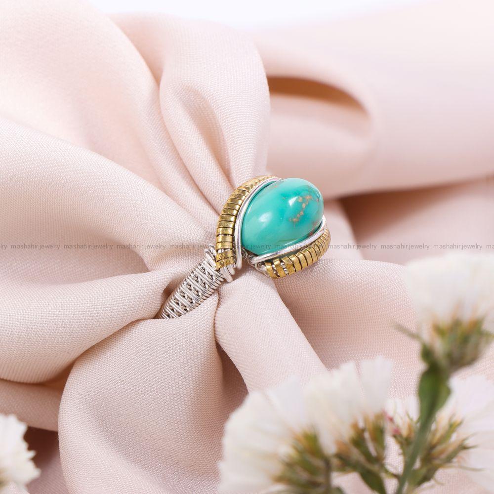 انگشتر فیروزه دست بافت زنانه کد 11330