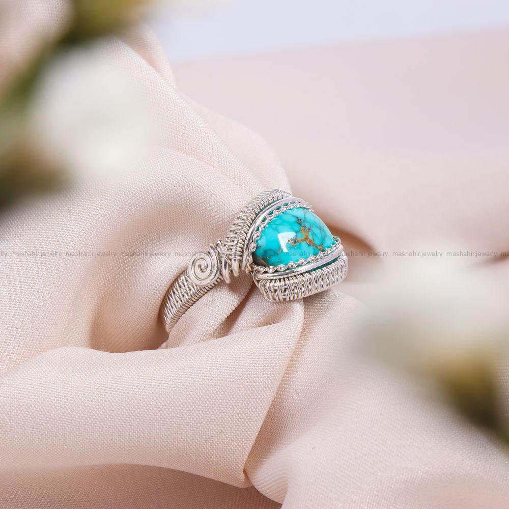 انگشتر فیروزه دست بافت زنانه کد 11331