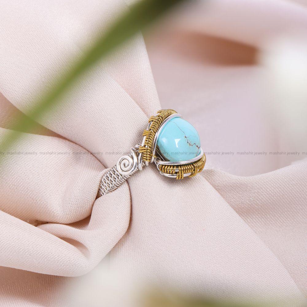 انگشتر فیروزه دست بافت زنانه کد 11333