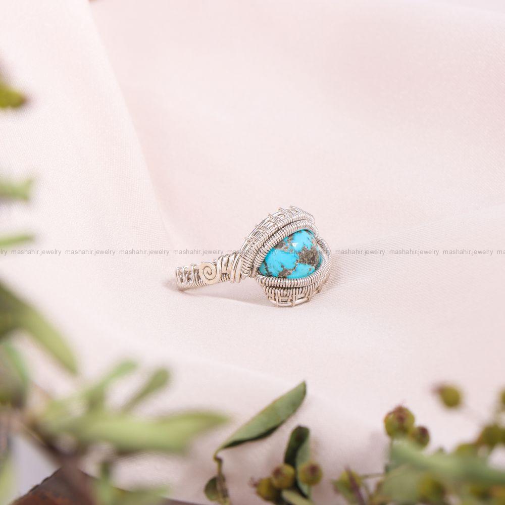 انگشتر فیروزه دست بافت زنانه کد 11339