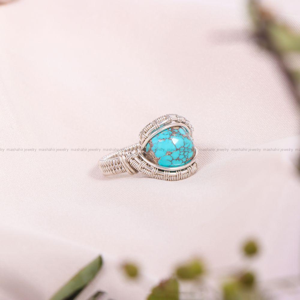 انگشتر فیروزه دست بافت زنانه کد 11341