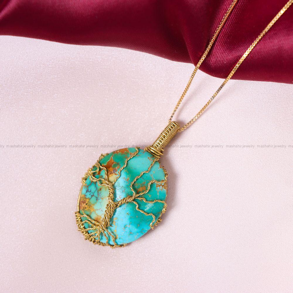 گردنبند فیروزه دست بافت زنانه کد 11648