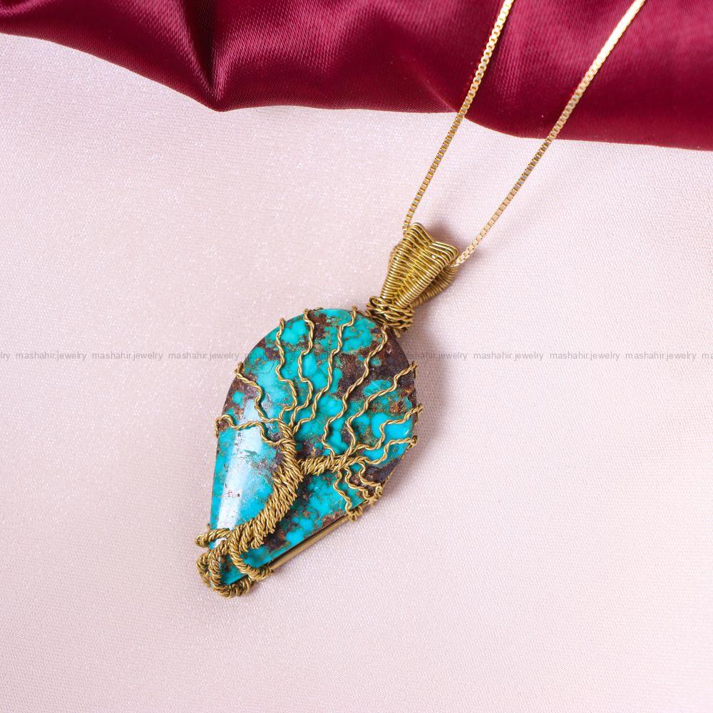 گردنبند فیروزه دست بافت زنانه کد 11649