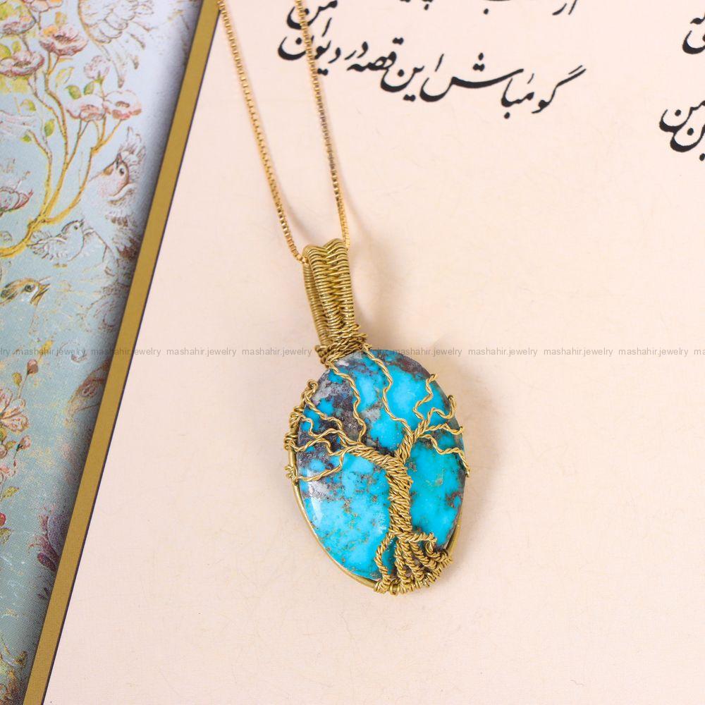 گردنبند فیروزه دست بافت زنانه کد 11663