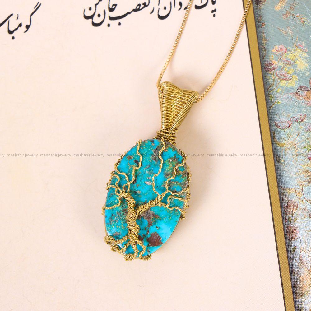 گردنبند فیروزه دست بافت زنانه کد 11664