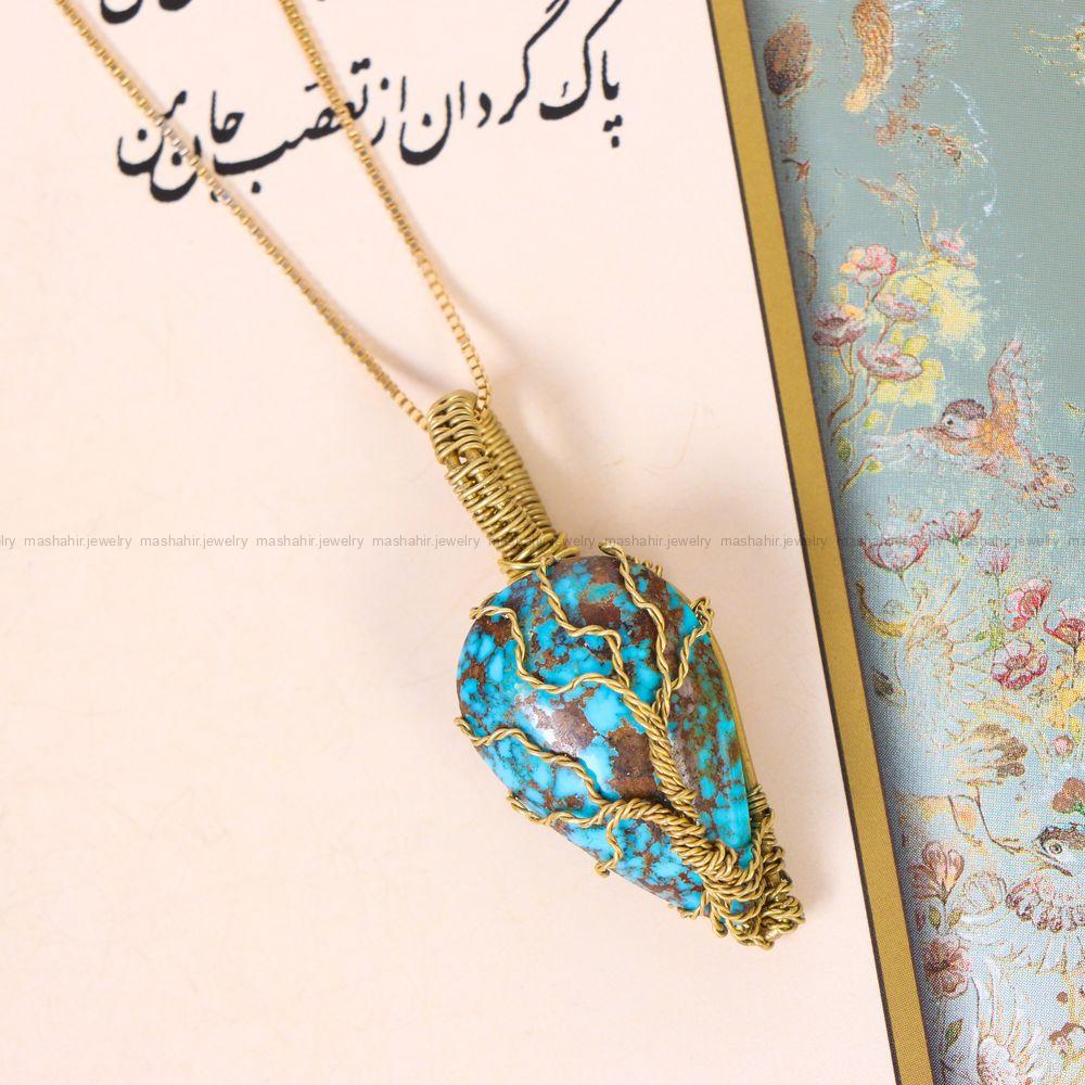 گردنبند فیروزه دست بافت زنانه کد 11666
