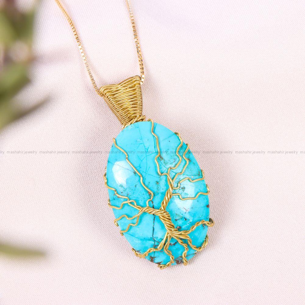 گردنبند فیروزه دست بافت زنانه کد 12193