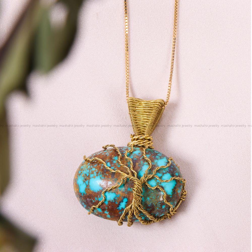 گردنبند فیروزه دست بافت زنانه کد 12195
