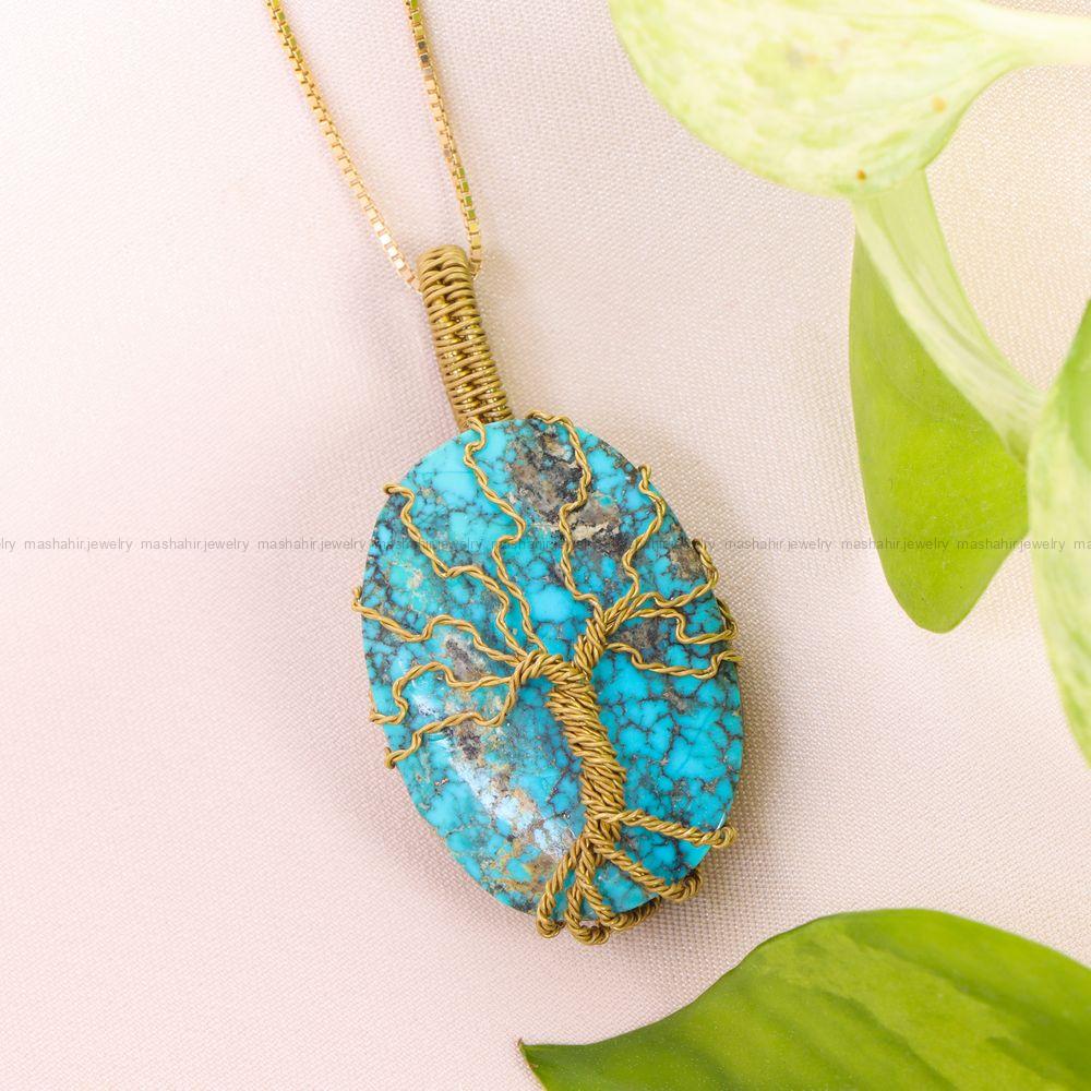 گردنبند فیروزه دست بافت زنانه کد 12200