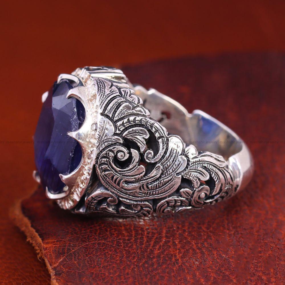 انگشتر ياقوت کبود مردانه کد 12765