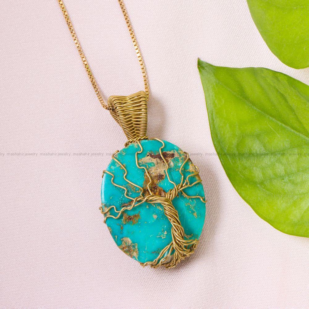 گردنبند فیروزه دست بافت زنانه کد 12208