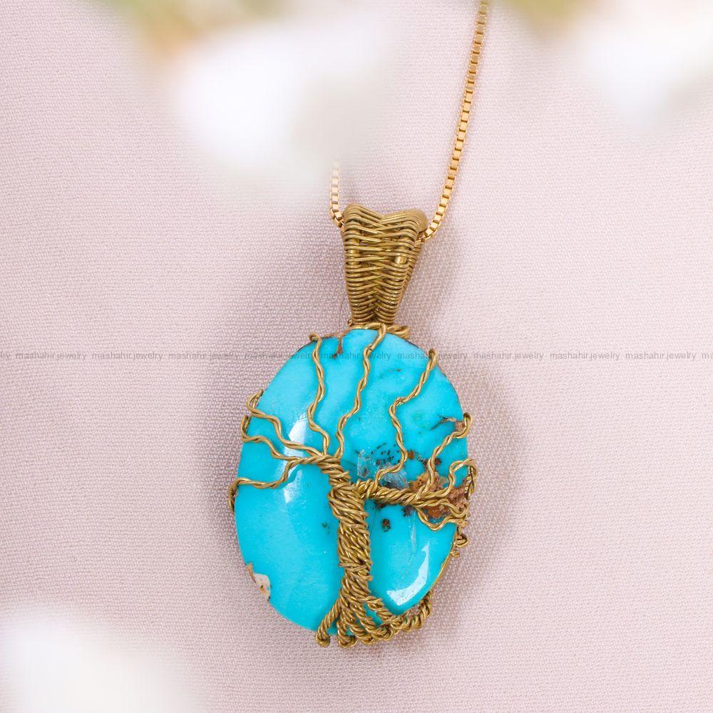 گردنبند فیروزه دست بافت زنانه کد 12211