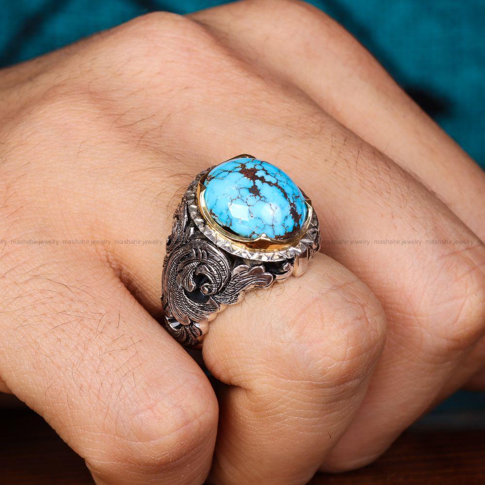 انگشتر فیروزه شجری مردانه کد 12752