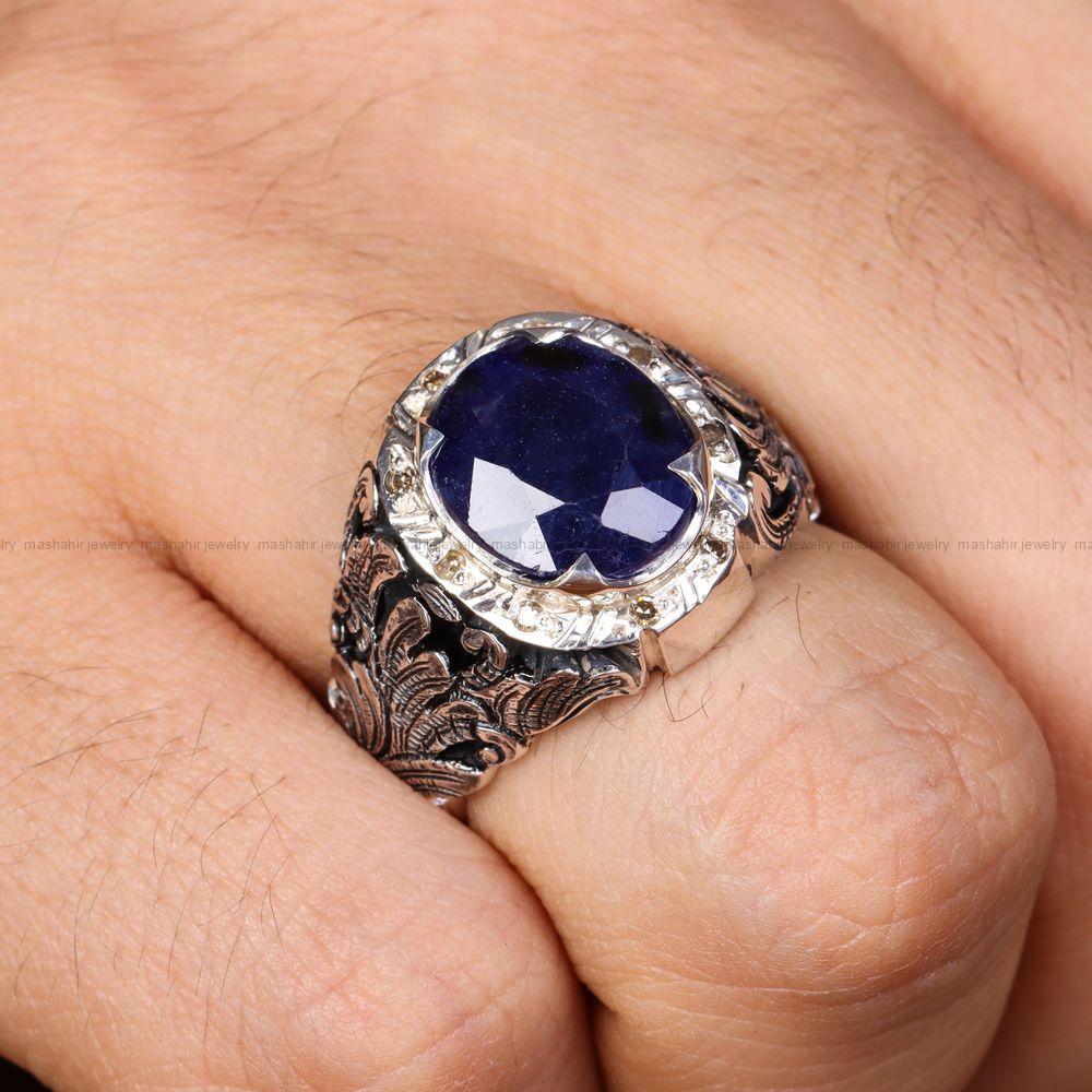 انگشتر ياقوت کبود مردانه کد 12758