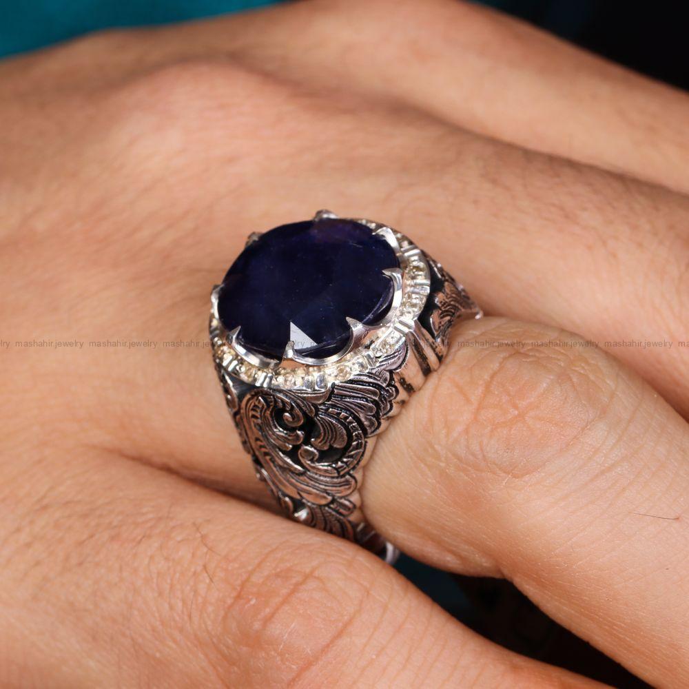 انگشتر ياقوت کبود مردانه کد 12765