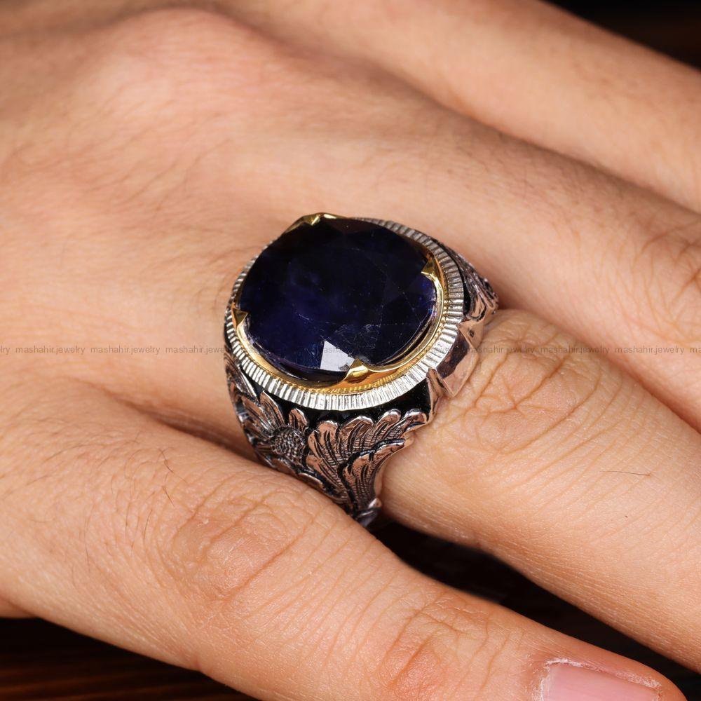 انگشتر ياقوت کبود مردانه کد 12767