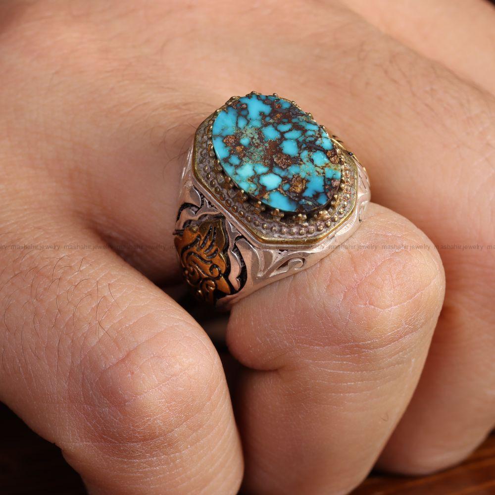 انگشتر فیروزه شجری مردانه کد 12823