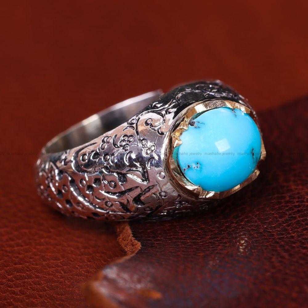 انگشتر فیروزه عجمی مردانه کد 13517