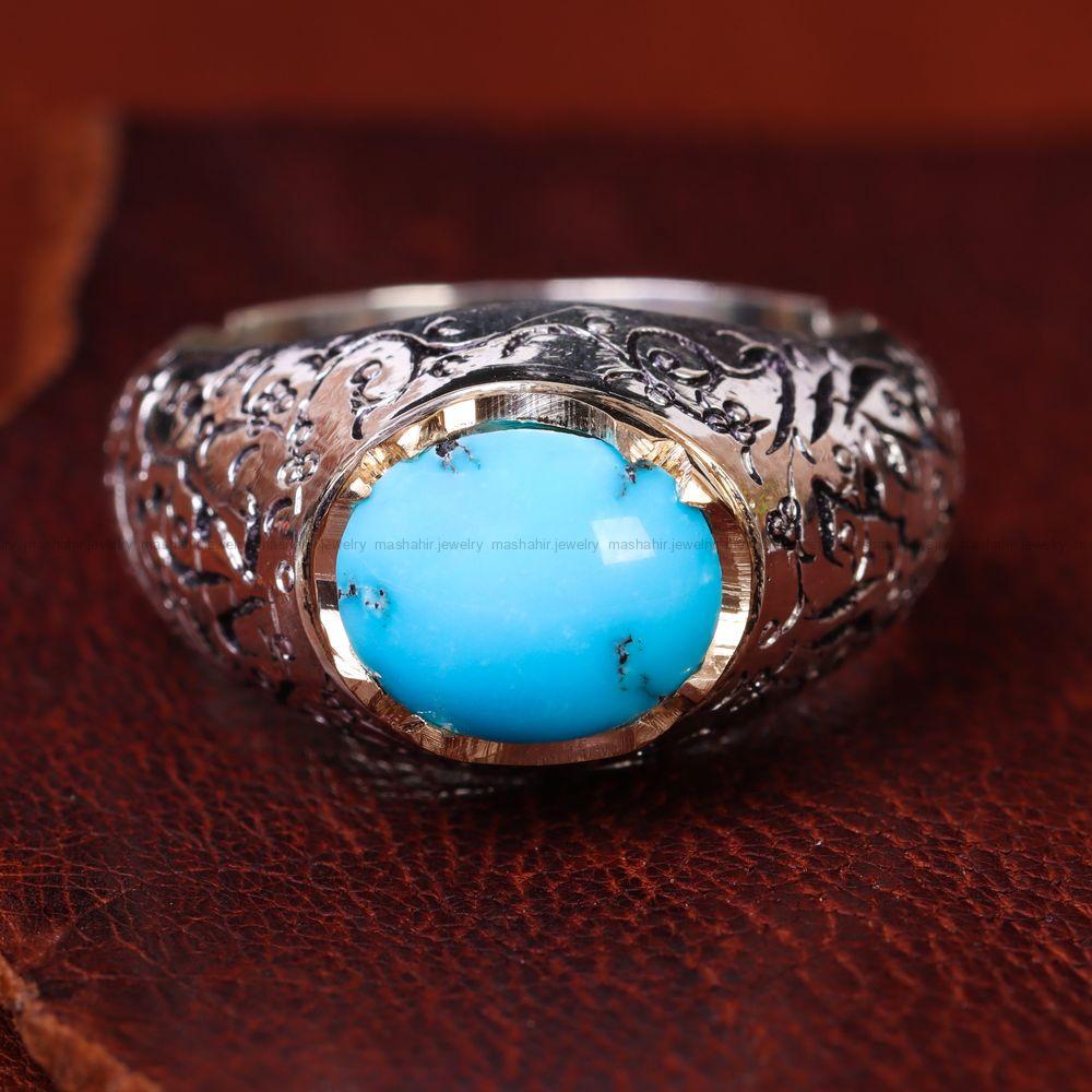 انگشتر فیروزه عجمی مردانه کد 13517