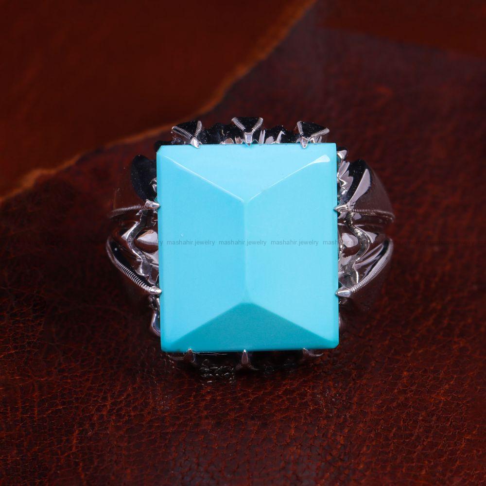 انگشتر فیروزه عجمی مردانه کد 13522