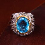 انگشتر توپاز آبی مردانه کد 13658