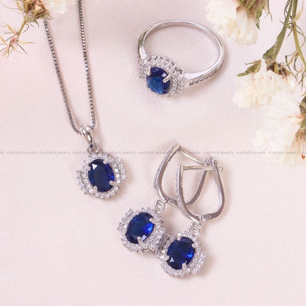 نیم ست سنتاتیک یاقوت کبود زنانه کد 13766