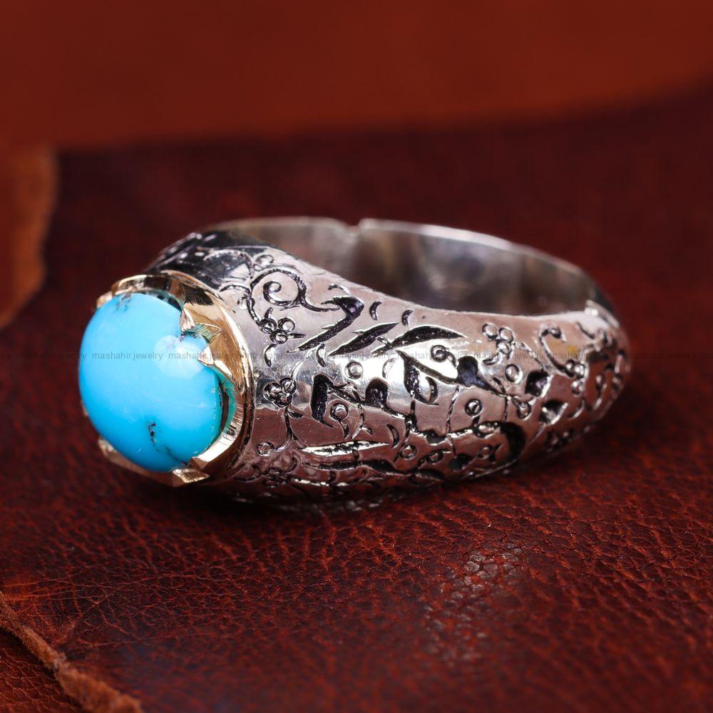 انگشتر فیروزه عجمی مردانه کد 13517